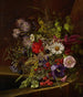Marguerites de gloire du matin, groseilles rouges et autres fruits et fleurs sur un rebord - Adelheid Dietrich — Ansicht des Kunstwerks