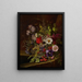 Marguerites de gloire du matin, groseilles rouges et autres fruits et fleurs sur un rebord - Adelheid Dietrich — gerahmtes Bild an der Wand