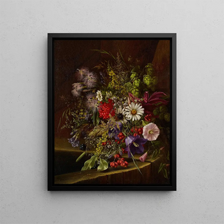 Adelheid Dietrich - Morning Glory Daisies Red Currants and other Fruits and Flowers on a Ledge.webp