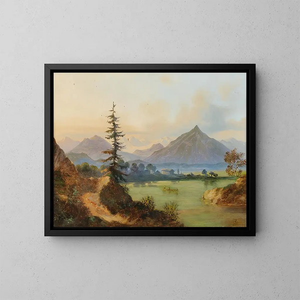 See in einer Berglandschaft - Adolf Heinrich Lier — gerahmtes Bild an der Wand