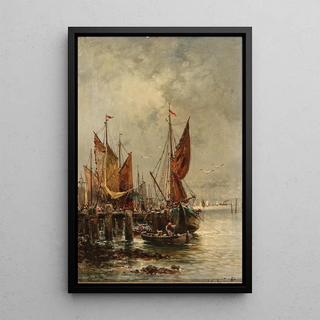 Adolf Kaufmann - A Lively Scene in the Harbour.webp