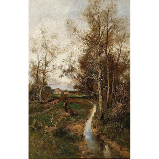 Adolf Kaufmann - A Springtime Landscape with a Creek.webp