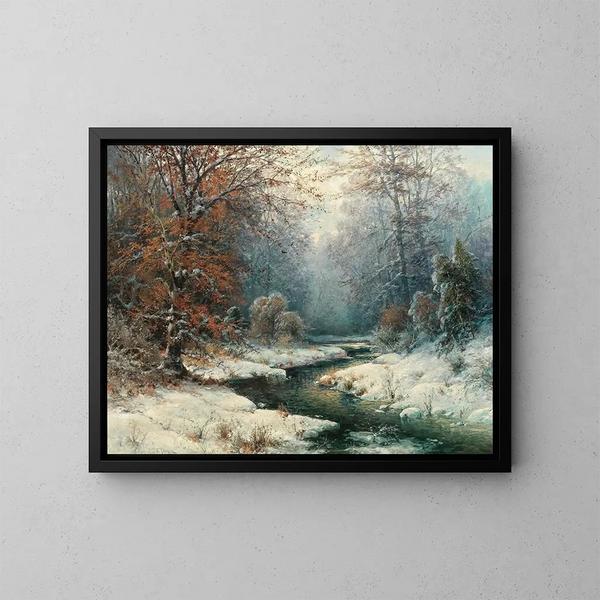 Winterflusslandschaft - Adolf Kaufmann — gerahmtes Bild an der Wand