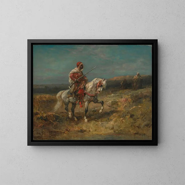 Ein arabischer Reiter auf Wache - Adolf Schreyer — gerahmtes Bild an der Wand