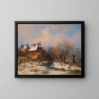 Adolf Stademann - River Landscape In Winter With House And Decorative Figures.webp