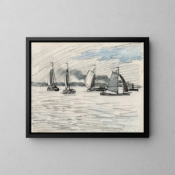 Bateaux à voile sur une surface d'eau - Adolf le Comte — gerahmtes Bild an der Wand