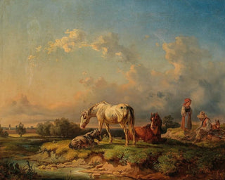 Adolf van der Venne - Horses Resting by a River.webp