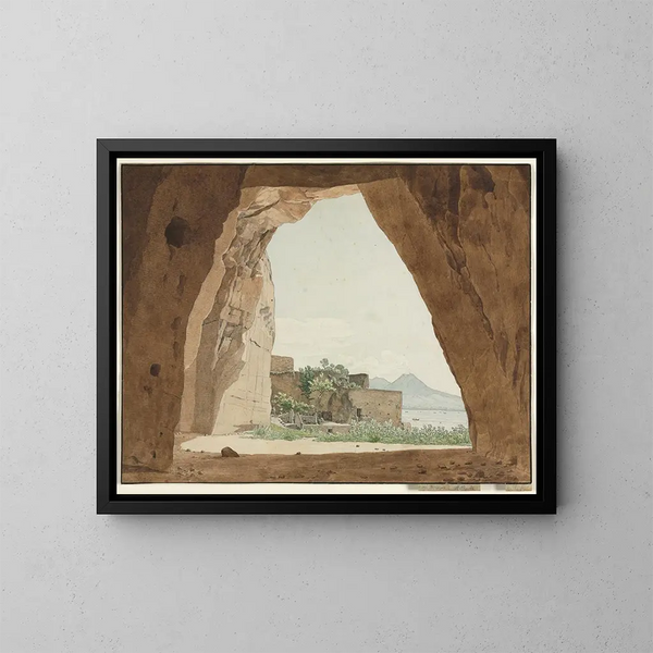 Vesuv und die Bucht von Neapel aus einer Höhle - Adolf von Heydeck — gerahmtes Bild an der Wand