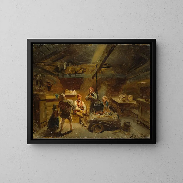 Ein Junge, der ein krankes Lamm bringt - Adolph Tidemand — gerahmtes Bild an der Wand