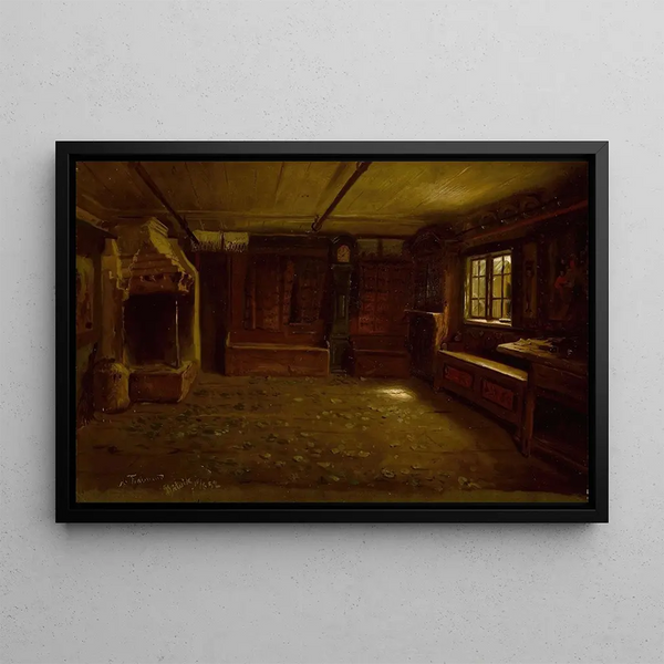 Innenansicht eines Bauernhauses - Adolph Tidemand — gerahmtes Bild an der Wand