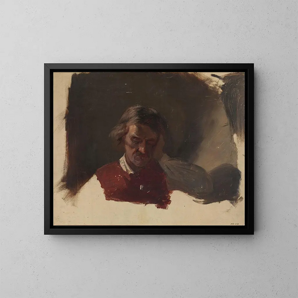 Studie eines Bauern für eine Andacht in der unteren Kirche - Adolph Tidemand — gerahmtes Bild an der Wand