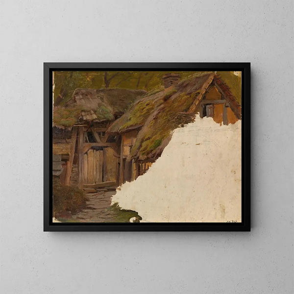 Studie eines alten Bauernhauses - Adolph Tidemand — gerahmtes Bild an der Wand