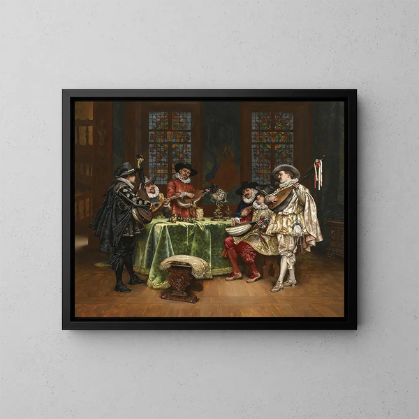 Innen-Gemälde mit Troubadours - Adolphe Alexandre Lesrel — gerahmtes Bild an der Wand