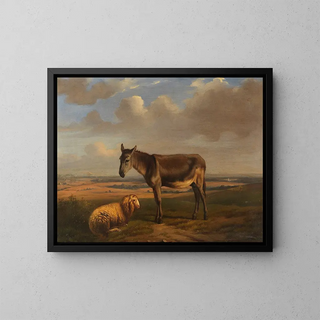 Adolphe Malherbe - Schaf und Esel vor weiter Landschaft.webp