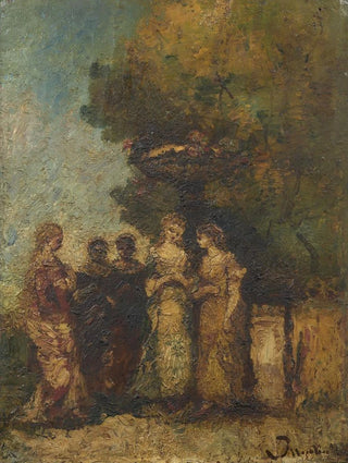 Adolphe Monticelli - Cinq jeunes femmes dans un jardin devant une fontaine.webp