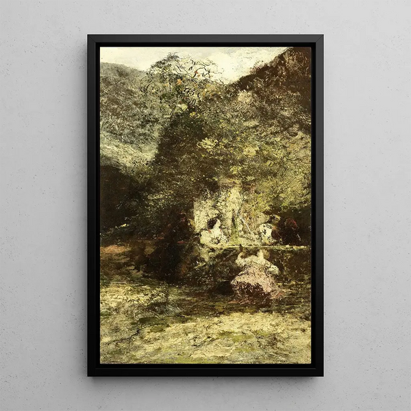 Figuren in der Nähe eines Brunnens - Adolphe Monticelli — gerahmtes Bild an der Wand