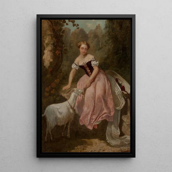 Die kleine Mädchen und die Ziege - Adolphe Monticelli — gerahmtes Bild an der Wand