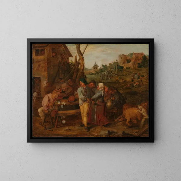 Kampf um Karten vor einer Landtaverne - Adriaen Brouwer — gerahmtes Bild an der Wand