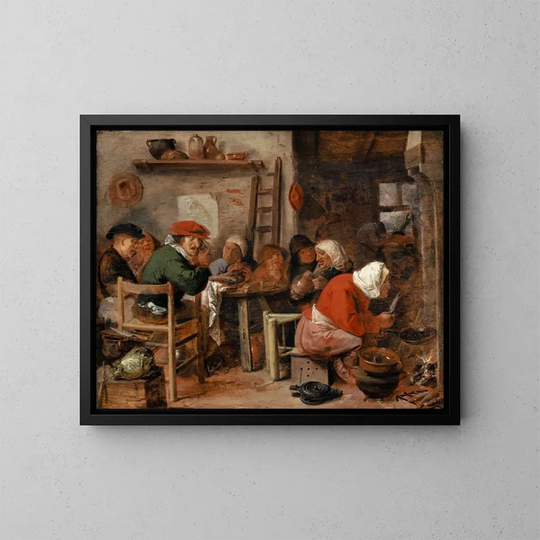 Frau, die Pfannkuchen zubereitet - Adriaen Brouwer — gerahmtes Bild an der Wand