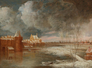 Adriaen Jansz van Nuys - Winter landscape near Rotterdam with the Hofpoort and the old Delftsche Poort.webp