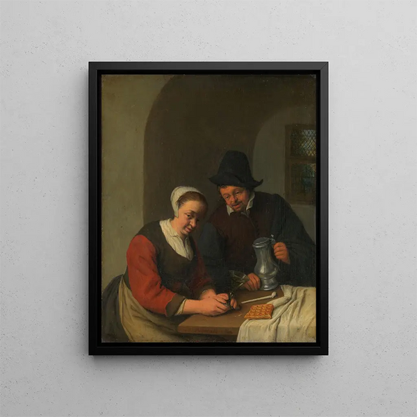 Eine vertrauliche Unterhaltung - Adriaen van Ostade — gerahmtes Bild an der Wand