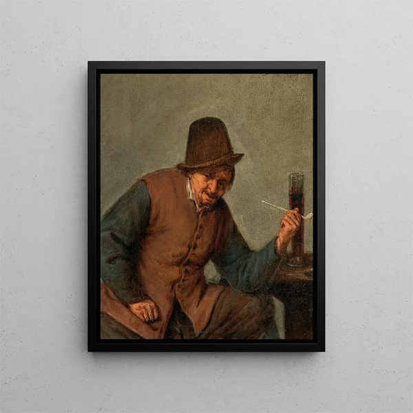 Ein Bauer rauchend - Adriaen van Ostade — gerahmtes Bild an der Wand