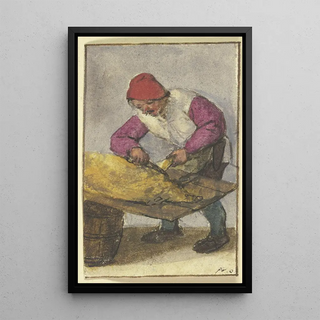 Adriaen van Ostade - Bauer nach links gewandt ein Schwein schlachtend.webp