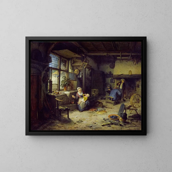 Innenaufnahme mit Bauern - Adriaen van Ostade — gerahmtes Bild an der Wand