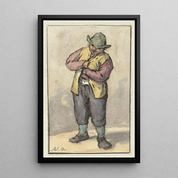 Bauern stehend mit grünem Hut - Adriaen van Ostade — gerahmtes Bild an der Wand