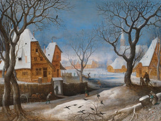 Adriaen van Stalbemt - A winter landscape with figures in a village.webp