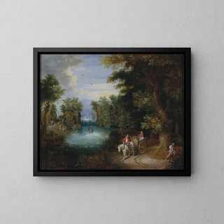Adriaen van Stalbemt - River Landscape with Peasants.webp
