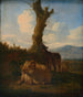 Italienisches Landschaftsgemälde mit einem Widder, anderen Schafen und einem toten Baum - Adriaen van de Velde — Ansicht des Kunstwerks