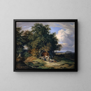 Adrian Ludwig Richter - Herbstlicher Wald mit Schferfamilie.webp