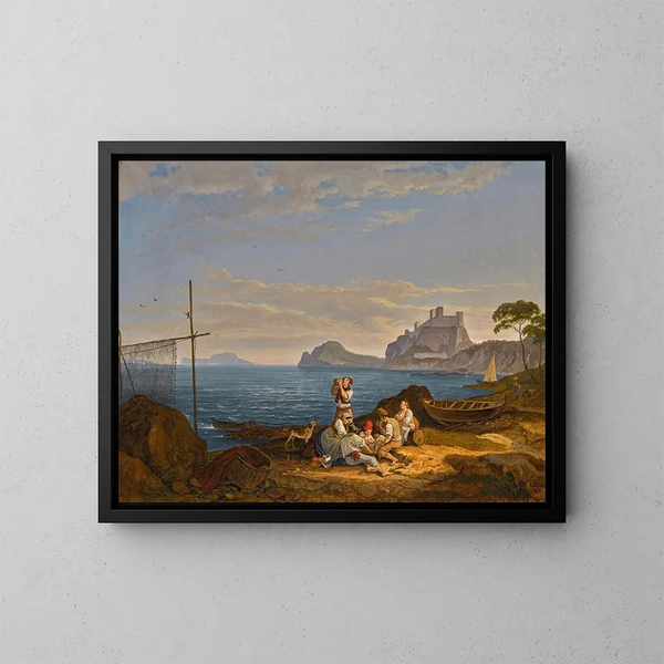 Die Bucht von Neapel, Capri darüber - Adrian Ludwig Richter — gerahmtes Bild an der Wand