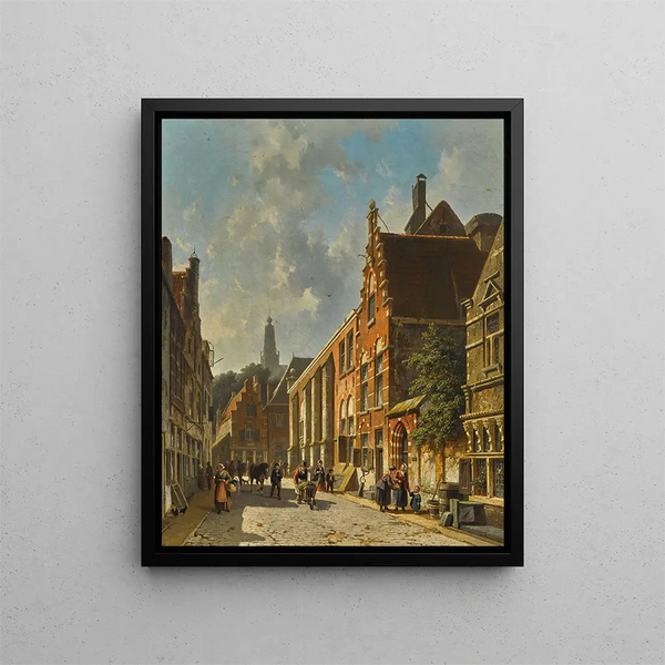 Eine belebte Straße im Sommer - Adrianus Eversen — gerahmtes Bild an der Wand