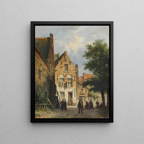 Adrianus Eversen - Belebte Strassenszene in einem hollndischen Stdtchen.webp