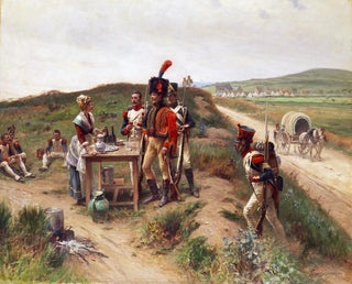 Adrien Moreau - Soldiers taking a break by a female sutler.webp