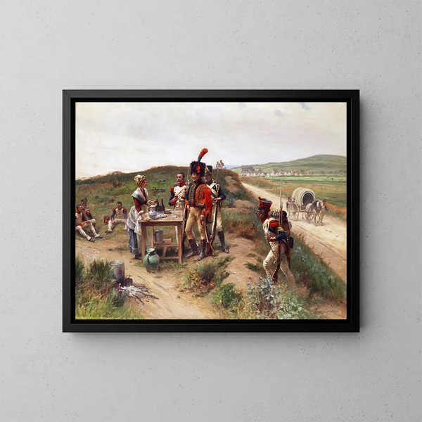 von Soldaten in Pause bei einer Kantinenfrau - Adrien Moreau — gerahmtes Bild an der Wand