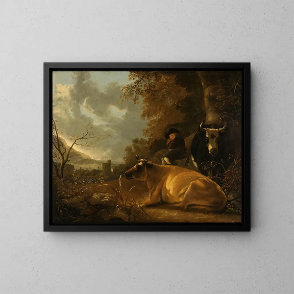 Landschaft mit Kühen und einem jungen Hirten - Aelbert Cuyp — gerahmtes Bild an der Wand