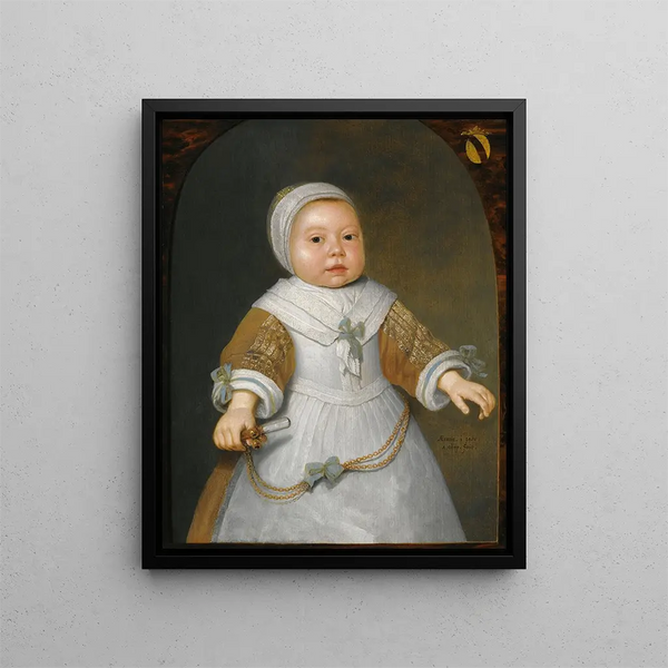 Portrait eines einjährigen Mädchens aus der Familie Van Der Burch - Aelbert Cuyp — gerahmtes Bild an der Wand