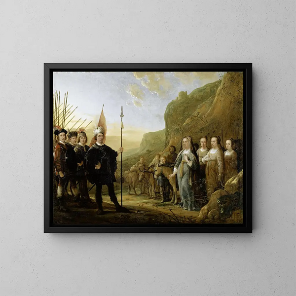 Das Treffen von David und Abigail Porträt der Familie von Lowijs Jacobsz Molenschot und seiner Frau Janneken Jansdr Rokus - Aelbert Cuyp — gerahmtes Bild an der Wand