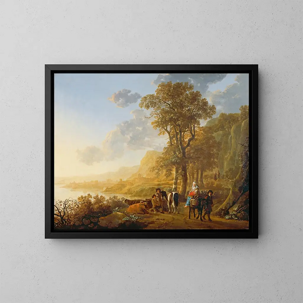 Die Flucht nach Ägypten - Aelbert Cuyp — gerahmtes Bild an der Wand