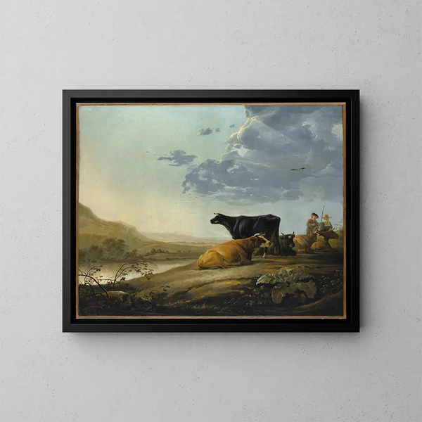 Junge Hirten mit Kühen - Aelbert Cuyp — gerahmtes Bild an der Wand