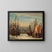 Blick auf den Hafen des IJ im Winter in Amsterdam mit Personen, die zwischen den Booten Schlittschuh laufen, und einer sitzenden Figur auf einem Eisblock im Vordergrund - Aernout Smit — gerahmtes Bild an der Wand