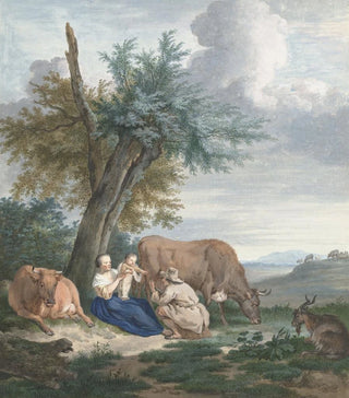 Aert Schouman - Boerin en boer met kind in een landschap met vee.webp