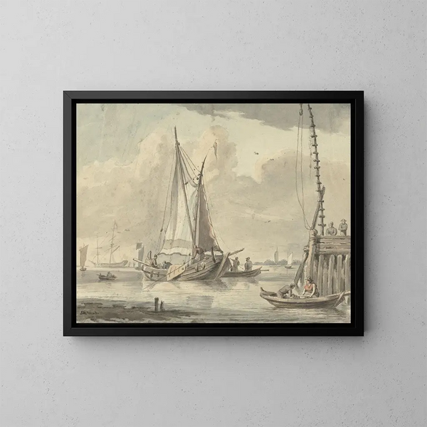 Bateaux à voiles sur la rivière près de Dordrecht - Aert Schouman — gerahmtes Bild an der Wand
