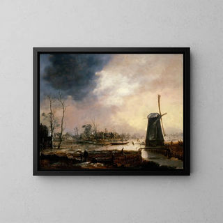 Aert van der Neer - A Winter Landscape with a Windmill.webp