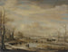 Fluss gefroren mit einer Fußgängerbrücke - Aert van der Neer — Ansicht des Kunstwerks