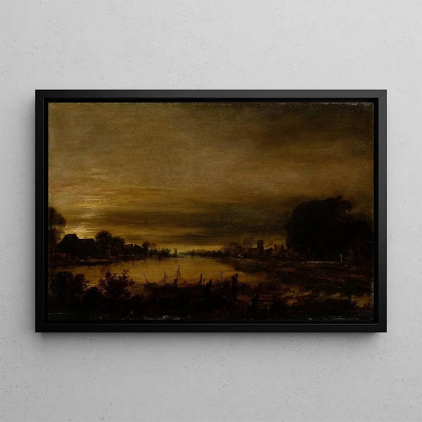 Landschaft mit Kanal bei Dämmerung - Aert van der Neer — gerahmtes Bild an der Wand
