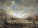 Zwei Städte auf einem vereisten Fluss mit Golfern und Schlittschuhläufern - Aert van der Neer — Ansicht des Kunstwerks